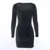 Casual Dresses Women's Velvet Short Sexy Split Party Dress Clubwear Long Sleeve Slim Female Red Bodycon Monochromatic