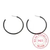 Pendientes de aro de Plata de Ley 925 geométrica de 4mm, círculo grande negro para mujer, joyería Piercing para niña, Pendiente de boda para fiesta para mujer