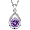 Pendentif Colliers Exquis Femmes Resplendissant CZ Violet Cristal 2024 Mode Sier Plaqué Goutte D'eau Forme Bijoux Livraison Pendentifs Dhgi4