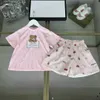 Novo bebê fatos de treino verão bonito rosa conjunto meninas camiseta terno crianças roupas de grife tamanho 100-160 cm meninas t camisa e shorts 24mar