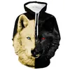 Herrtröjor tröjor svartvitt vargtryck 3d herr hoodies mode djurmönster kvinnliga tröjor fritidspulljackor kappa 24328