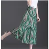 Women's Pants 2024 Printed Summer High Waist Fashion Casual Versatile Slim Fit Loose Chiffon Capris Wide Leg Long Pant Skirt