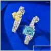 Ohrstecker 925 Silber Europäischer und amerikanischer Stil Heller Kristallkontrast Gelber Diamant Meerblaues Liebespaar Drop Delivery Schmuck Dhldi