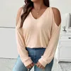 Women's T Shirts Yard Autumn Winter Sexy Off-the-shoulder V-neck Loose Casual Solid Color Long Sleeve T-shirt Top