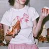 女性のTシャツimcute women y2k bowグラフィックプリントクロップトップクルーネック美学ベイビーTシャツ10代のバニラダウンタウンの女の子の服