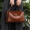 Winter Retro 2 Sizes Brown Pillow Boston Tote Genuine Cow Leather Women Handbag Office Workers Shoulder Bag 240314