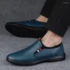 Casual Shoes Blue Business Leather for Men Slip-On Loafers Soft Italian Style Flats Super Light Moccasins Plus Size 37-46