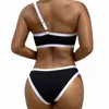 Women's Swimwear Bikini Set One Strap Sexy Tight Split Swimsuit High Elasticity Sports Bra Top