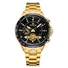 Wristwatches Round Dial Black Gold Precision Steel Watch Pointer Mechanical Self Movement Men's