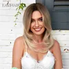 Synthetische Perücken Easihair mittelgroße Länge gerade synthetische Perücken blonde goldene, geschichtete Haarperücken mit Knall für Frauen täglich Cosplay Hitzebeständig Y240401