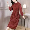 Casual Dresses Women Wine Elegant Real Silk Dress O-Neck Chic Party A-LINE Folds Summer For Office Big Swing Vestido