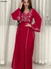 Abbigliamento etnico Dubai Arab Fashion Evening Party Elegante ricamo con paillettes Manica lunga O-Collo Abito con fasce Caftano da donna turco