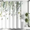 Duschvorhänge handbemalte Blätter Vorhang Set Aquarell Pflanze Blatt Black Dandelion Einfaches Polyester Badezimmerdekor mit Haken