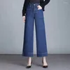 Dżinsy damskie eleganckie kostki o szerokiej nogi biuro dama wysoka talia vaqueros wiosna lato kobiet mody dżinsowe spodnie w lupgy dżinsowe spodnie