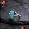 Bagues de cluster Vintage 10 14mm Naturel Turquoise Lapis Lazi Bague 925 Sterling Sier Pour Femmes Moonstone Labradorite Bijoux Drop Delive Dh1Hg