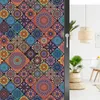 Raamstickers Privacy Film Glas-in-lood Mat Gekleurde Vintage Bloem Statisch vastklampen voor huisdecoratie