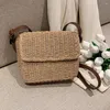 Sac de paille tissé pour femmes, cordon de serrage, messager Vintage de plage d'été, sangle réglable, rabat de voyage fait à la main