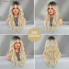 Synthetic Wigs NAMM Women Synthetic Wigs Brown highlights beige Blonde Color Long Wavy Mid Split Wig Fake Hair Natural Heat Resistant Wig Y240401