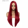 Synthetic Wigs European and American wig fashion womens mechanochemical fiber hair multi color medium length straight hair wine red wig Y240401