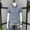 メンズポロスポロTシャツfor Men Blue Clothingslim Fit Streetwear Striped Man Collar Tee Shirts Katoen Top Quick Drying OriginalS