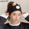 Cute Bear Knitted Turban Headband Autumn Winter Warm Elastic Hair Band Cross Headwrap Bandana for Women Hair Accessories