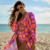 Ankomst Vneck One Piece Swimsuit Sexig blommig tryck Swimewear Women Beach Cover Up Bathing Sude Beachwear Swim 240401