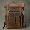 Rugzak Vintage Crazy Horse echt leer voor heren Bagpack Retro Student Schooltas Reisrugzak Grote capaciteit