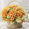 Decorative Flowers Home Artificial Silk Mona Roses Bouquet Fake Flower Green Plant Office Decor Simulation Champagne White Rose Floral