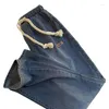 Jeans pour femmes Style coréen Vintage Denim Pantalon Homme Printemps Automne Taille élastique Bandage Marron Droite High Street Lâche Large Jambe