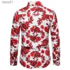 Homens Plus Tees Polos Mens Rose Floral Impresso Camisa de Verão Slim Fit Manga Longa Botão Up Camisas de Vestido Homens Casual Festa de Casamento Prom Chemise Homme yq240401