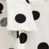 Kvinnors blusar 2024 vår/sommar mode linne polka dot långärmad skjorta vintage casual v-ringning lös enstaka bröst