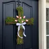 Fleurs décoratives en soie, couronne de croix de pâques, créative suspendue, Non toxique, pendentif mural de porte, bricolage avec guirlande simulée de tulipe, décoration de maison