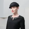 Baretten FS Elegante Hoedenmakerij Tovenaar Baret Wol Hoeden Voor Vrouwen Bruiloft Thee Party Bunker Cap Dames 2024 Fedora Chapeau Femme