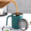 Cups Saucers 400ml Mug Large-capacity 304 Stainless Steel Coffee Milk Cup With Lid Removable Washing Simple Office Insulated Water