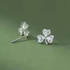 Stud Earrings 925 Sterling Silver Zircon Flower For Woman Girl Simple Lucky Plant Design Jewelry Party Gift Drop