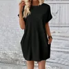 Casual Dresses Women Dress Loose Fit Stylish Summer Women's Mini med sidfickor Dolman ärmar för damer komfort