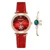 Relógios de pulso relógios para mulheres moda pulseira de couro diamante relógio redondo elegante retro feminino pulso decorativo