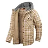 Men Winter Plaid Shirts Coats Hooded Fleece Jackets Harajuku Lg Sleeonve LoosCae sual Shirts Jackets European Style Size S-2XL240401