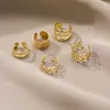 Rücken Ohrringe 5 Teile/satz Gold Farbe Vintage Blätter Ohr Manschette Schwarz Nicht-Piercing Clips Gefälschte Clip Für Frauen Männer schmuck