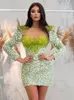 Sukienki codzienne 2024 Sukienka wiosenna dla kobiet elegancka luksusowy zielony kwadratowy kołnierz z długimi rękawem