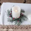 Decorative Flowers 20cm Wedding Table Red Fruit Candle Ring Artificial Leaves Wreath Pine Branch Christmas Home Decoration