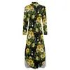 Casual jurken Rose bloemenjurk geel en groen Stijlvol sexy V-hals strand chiffon lange mouw vestidos groot formaat