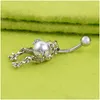 Navel Bell -knappringar Personlig Pearl Frog Toad Piercings Sier Barbell Rhinestone Navel Belly Rings Sexig kirurgiskt stål Otty7