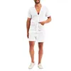 Camisas de cardigã de malha de verão ocas para homens tops de praia shorts suéter 2 peças conjuntos de moda praia malha manga curta camiseta moda casual suéteres sexy malha terno de praia