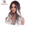 الباروكات الاصطناعية Aideshair Ombre blonde blonde bangs مع chain chain for women long straight wigs haft hairnt hair y240401