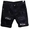 Mens Hole Patch Korean Slim Jeans Short Pants Shorts Feet Black Denim Jeans For Men Cowboy Teenager Designer Pants 240327