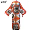 Casual Dresses 2024 WINYI Autumn Abayas For Women Designer Elegant Dress Long Sleeve Splicing Stripe Print Female Midi Vestdios