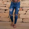 Męski dżinsy dziura jean moda chude elastyczne dżinsowe spodnie ołówek w trudnej sytuacji rozbity motocyklista rozmiar spodni