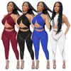 Calças femininas de duas peças Sexy Sheer Malha Patchwork Set Mulheres Halter Cruz Backless Top e Leggings Party Club Roupas de Verão Itens Atacado