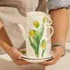 Ensembles de service à thé 1pot 2 tasses à thé, ensemble de soucoupes à fleurs rétro britanniques, théière avec tasses en porcelaine, décoration de bureau résistante à la chaleur